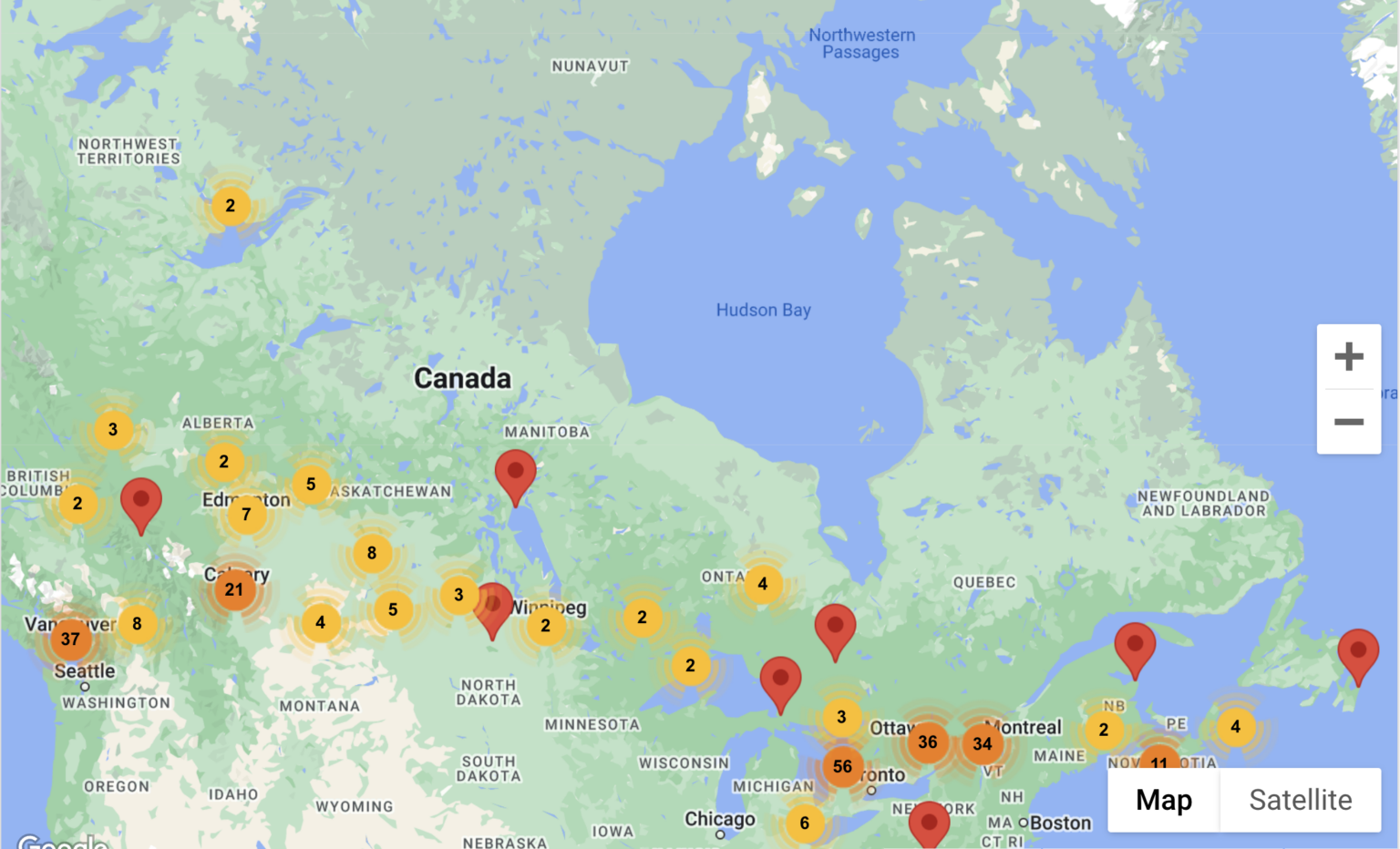 Map with indicators in Canada